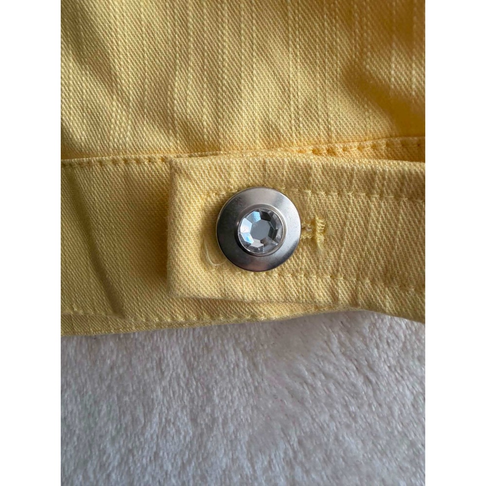 New Quacker Factory Size 3X Yellow Denim Jacket Rhinestone Ruffle Button Plus - Picture 3 of 11